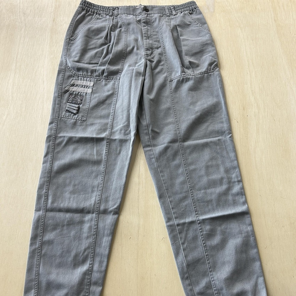 Vintage Gitano Pants Mens 34x34 Gray Cargo Relaxed Fit Elastic Waist Workwear